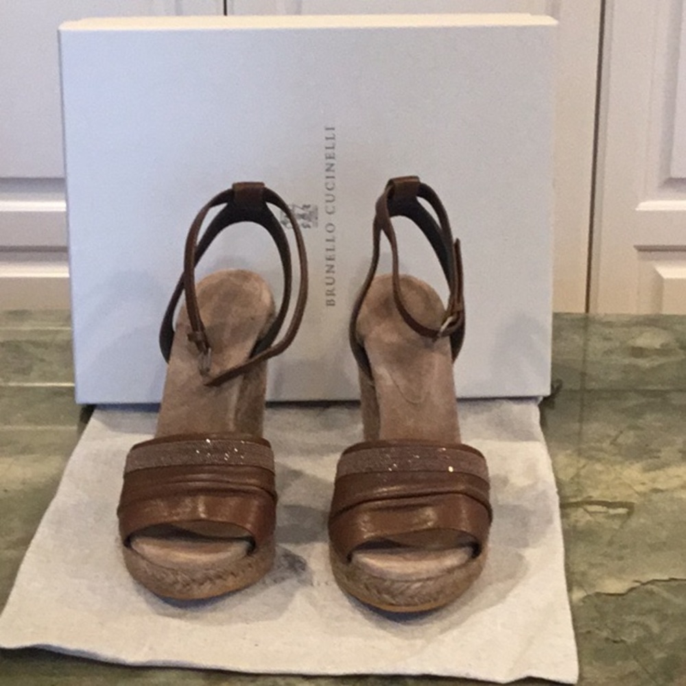 Brunello Cucinelli, Wedge Sandals, Size 39 true to size.